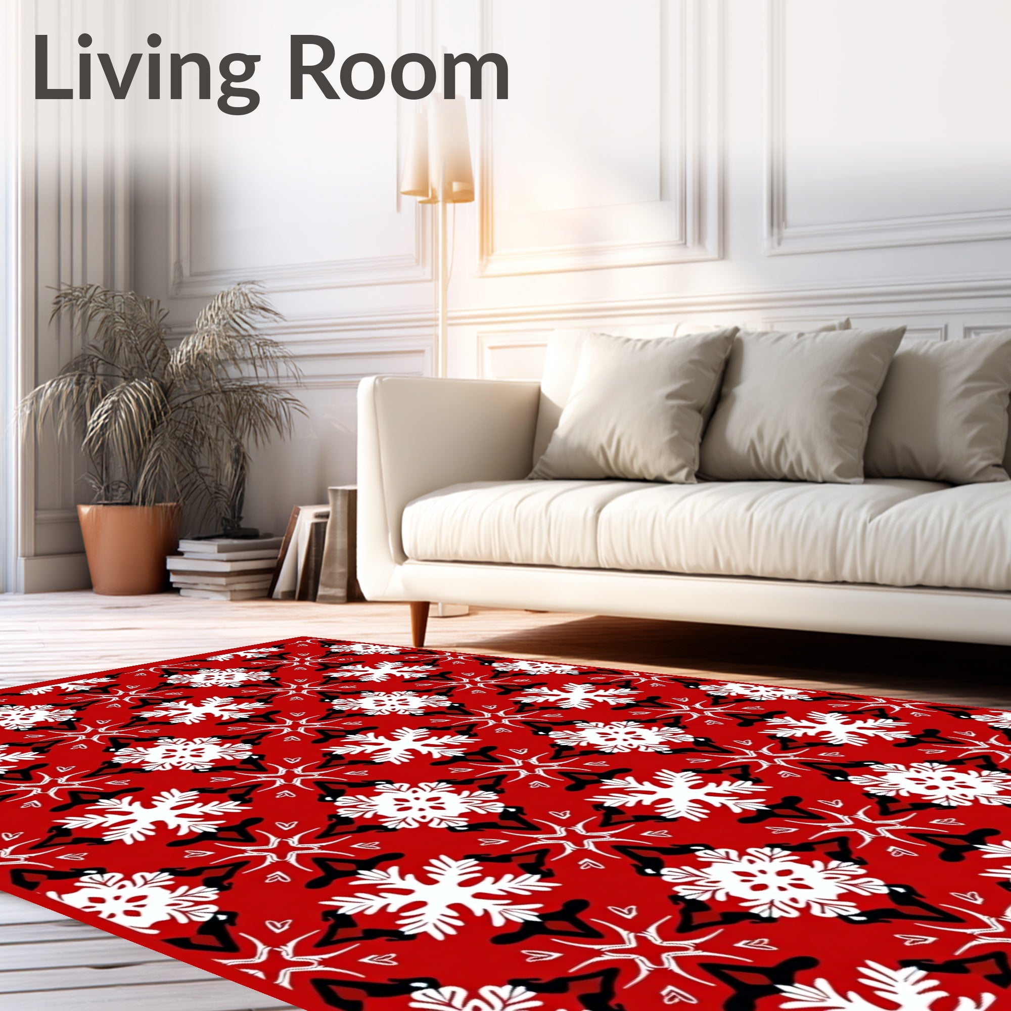 Crimson White Black Starburst Medallion Rug