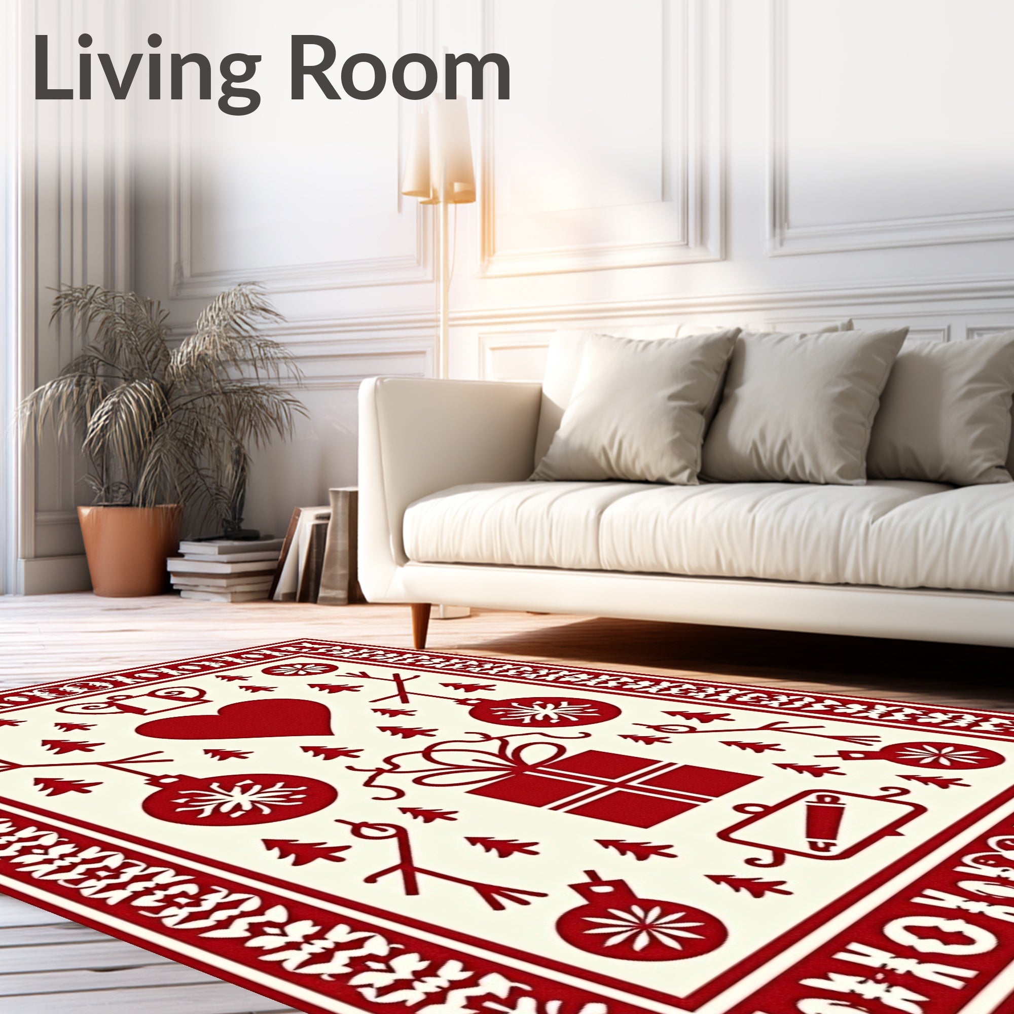Red White Holiday Icons Gift Heart Rug