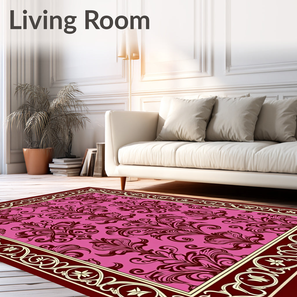 Crimson Floral Bordered Medallion Rug