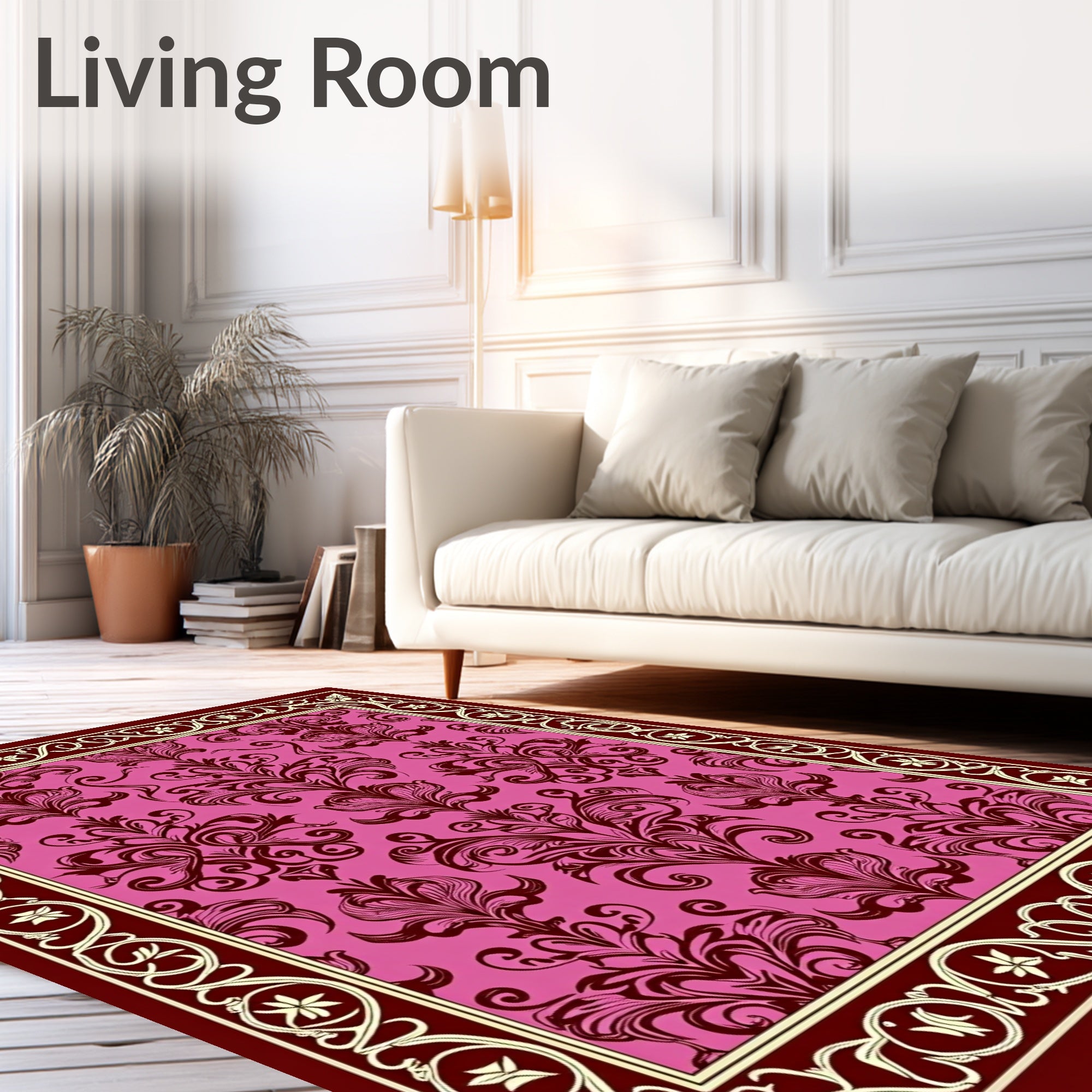 Crimson Floral Bordered Medallion Rug