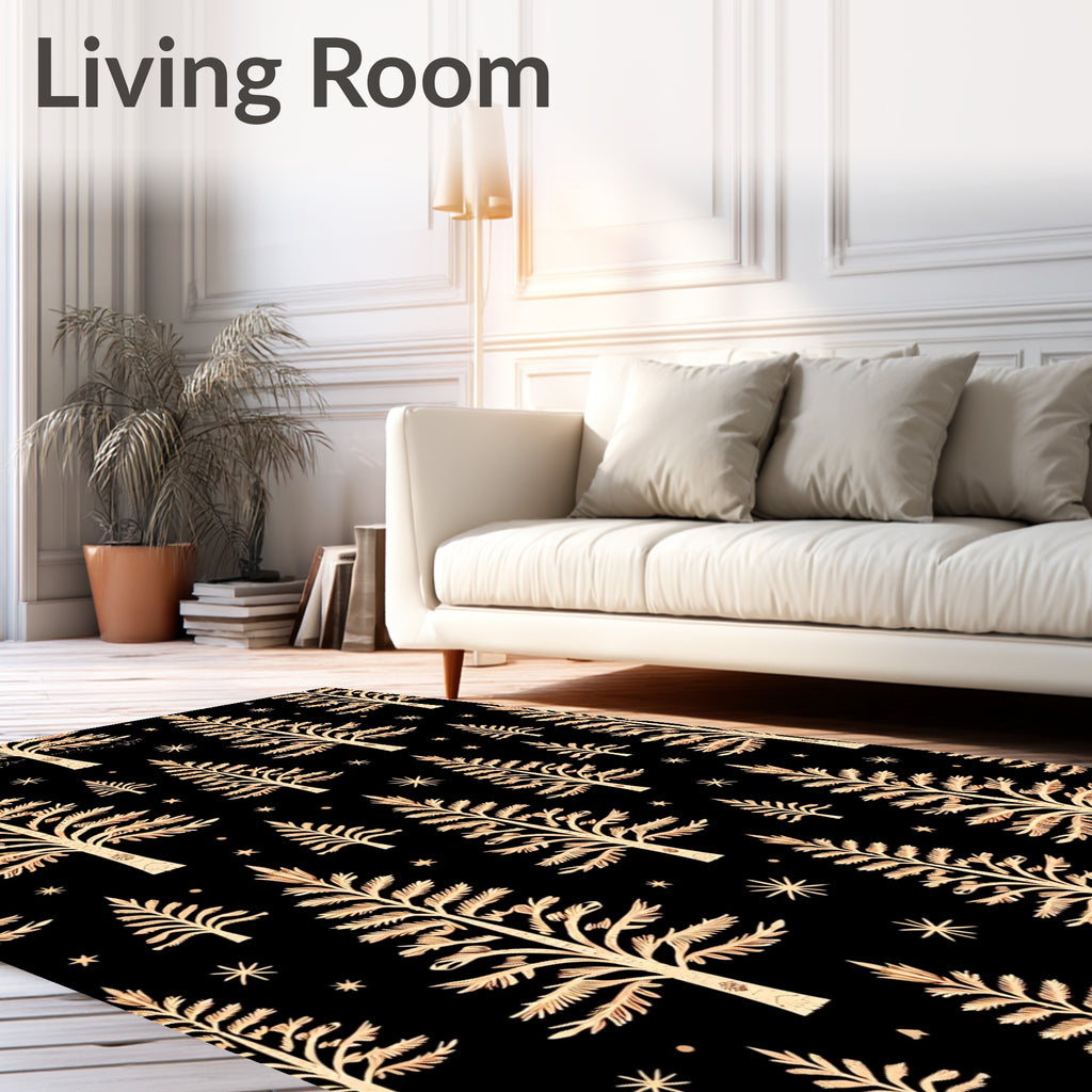 Golden Pine Trees with Stars Rug