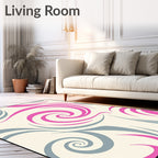 Pink Swirl Gray Flowing Curves Rug