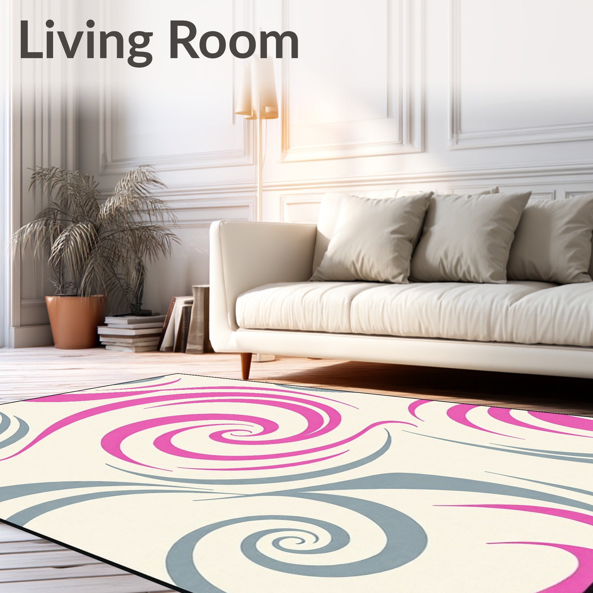 Pink Swirl Gray Flowing Curves Rug
