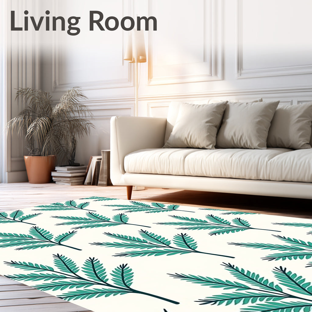 Teal Fern Frond Repeat Rug