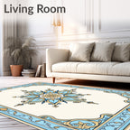 Blue Ochre Floral Medallion Border Rug