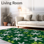 White Snowflake Green Poinsettia Christmas Rug