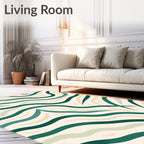 Emerald Green Wavy Abstract Serene Rug