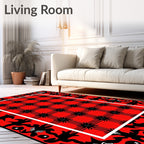 Bold Red Floral Starburst Grid Rug