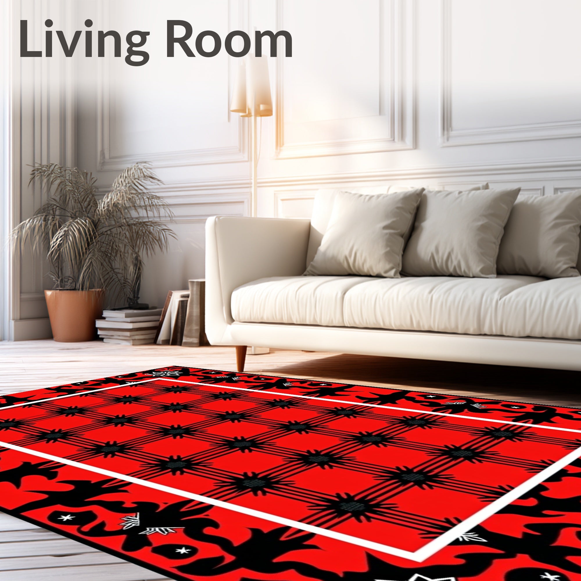 Bold Red Floral Starburst Grid Rug