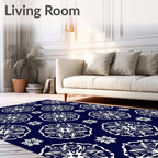 Classic White Medallion Navy Rug