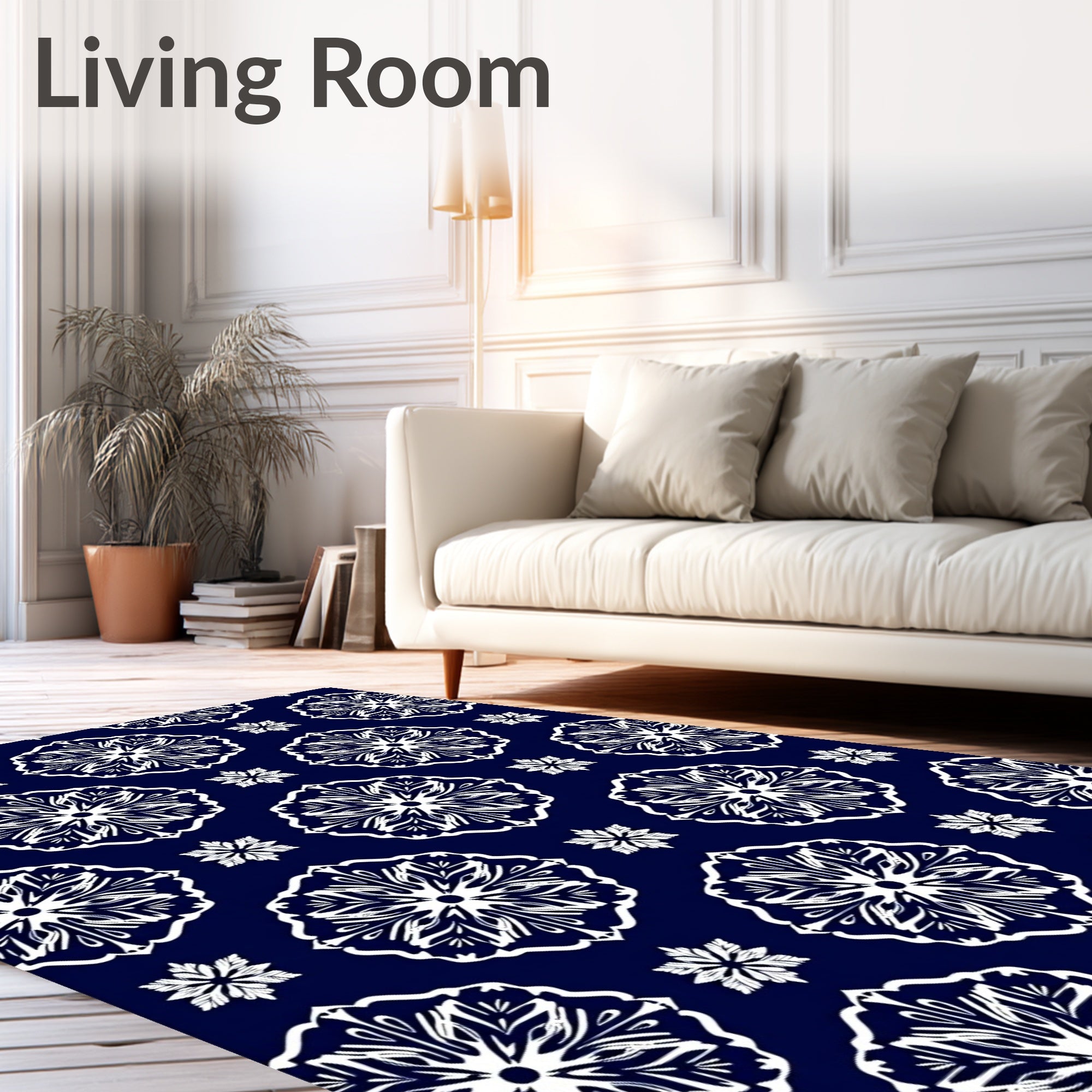 Classic White Medallion Navy Rug