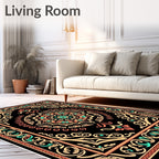 Black Coral Teal Mandala Medallion Rug