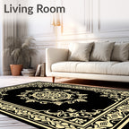 Classic Black Gold Floral Medallion Rug