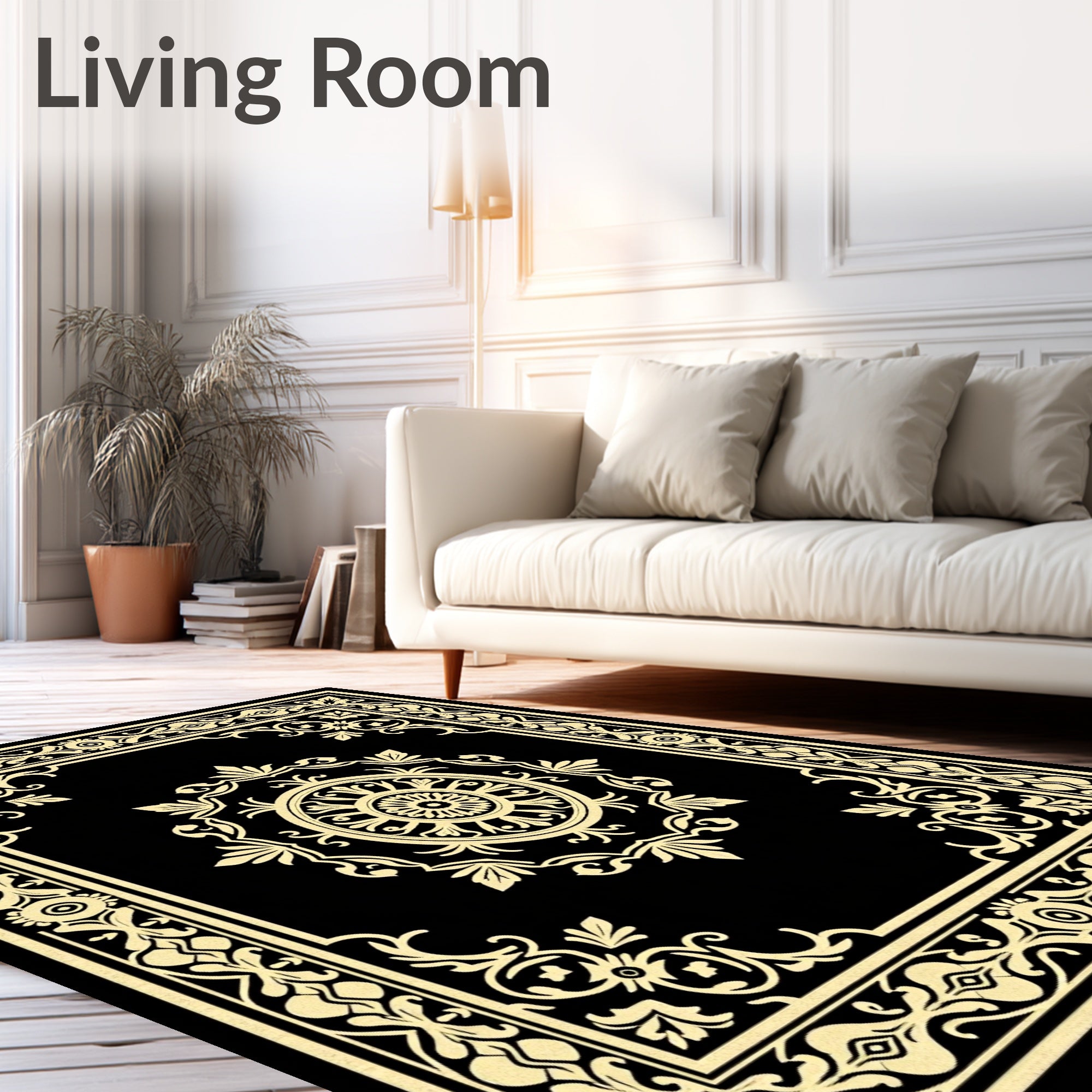 Classic Black Gold Floral Medallion Rug