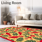 Crimson Cardinal Berry Branch Arrangement Rug