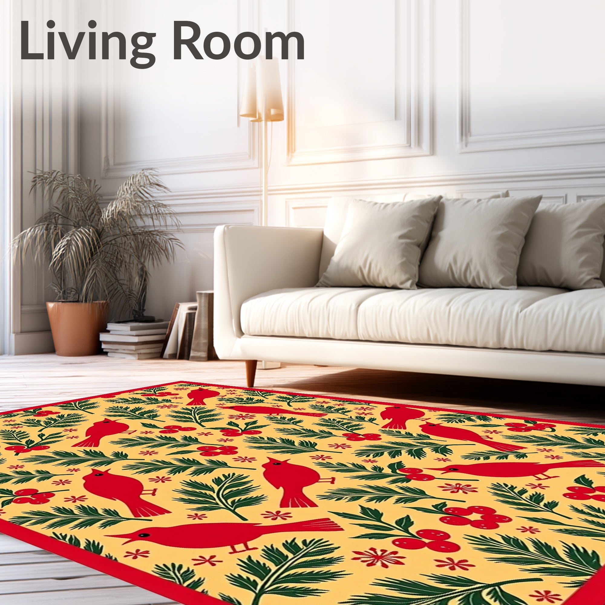 Crimson Cardinal Berry Branch Arrangement Rug