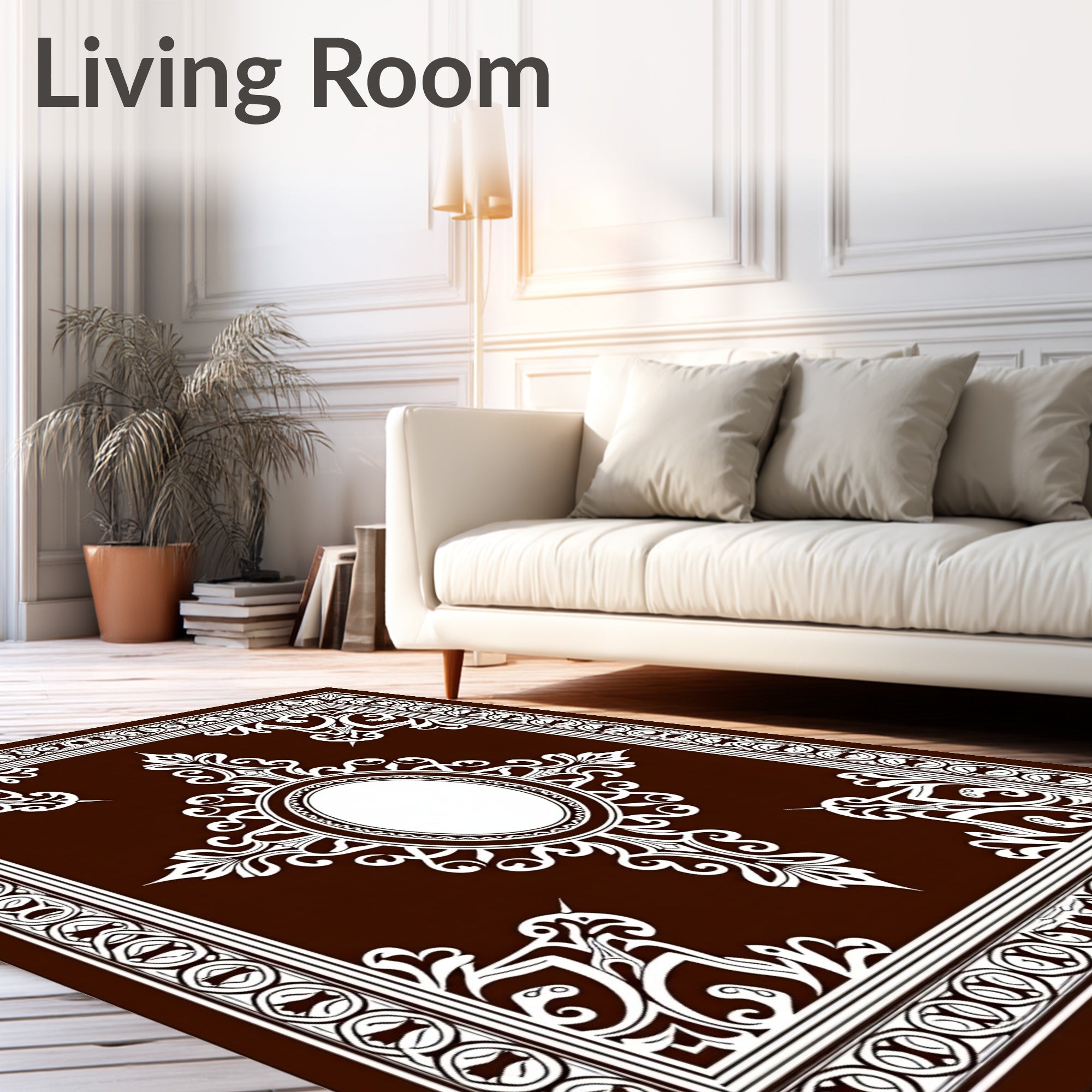 Rich Brown Ivory Ornate Medallion Rug