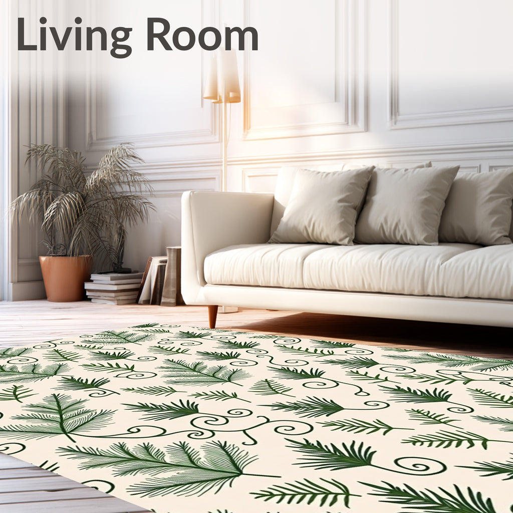 Forest Green Pine Needle Swirls Rug