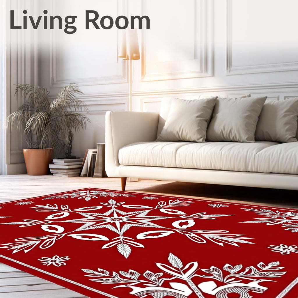 Cardinal Red Starburst Floral Tapestry Rug