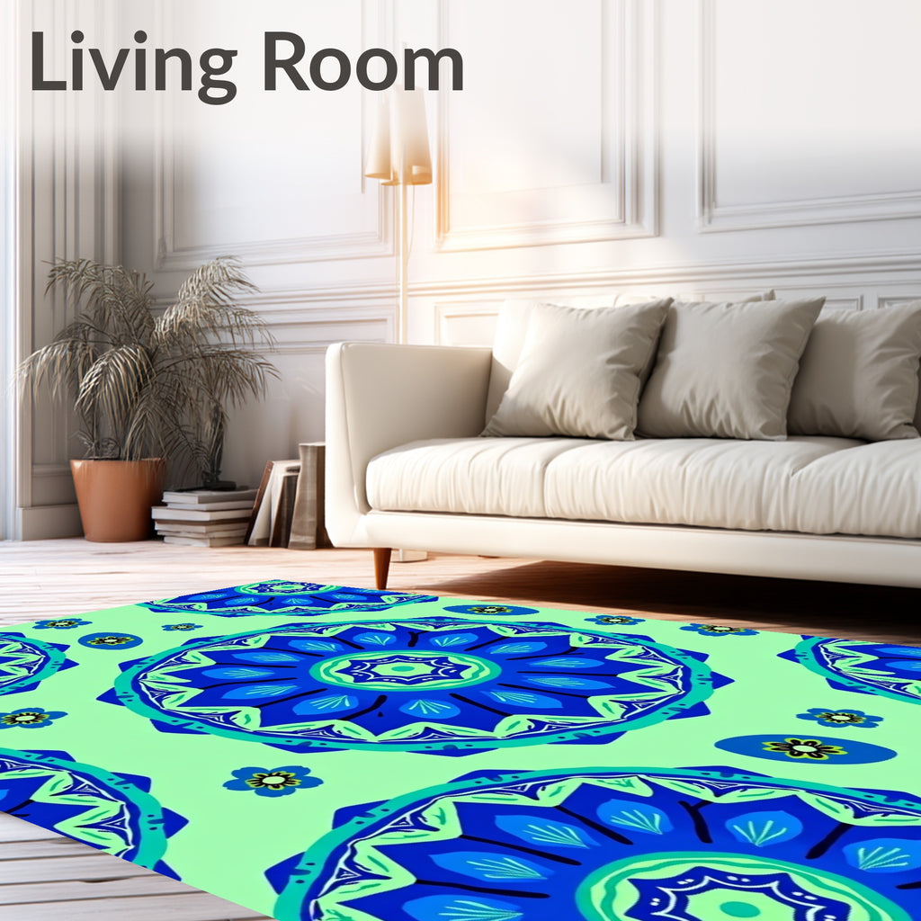 Radiant Blue Floral Mandala Accents Rug