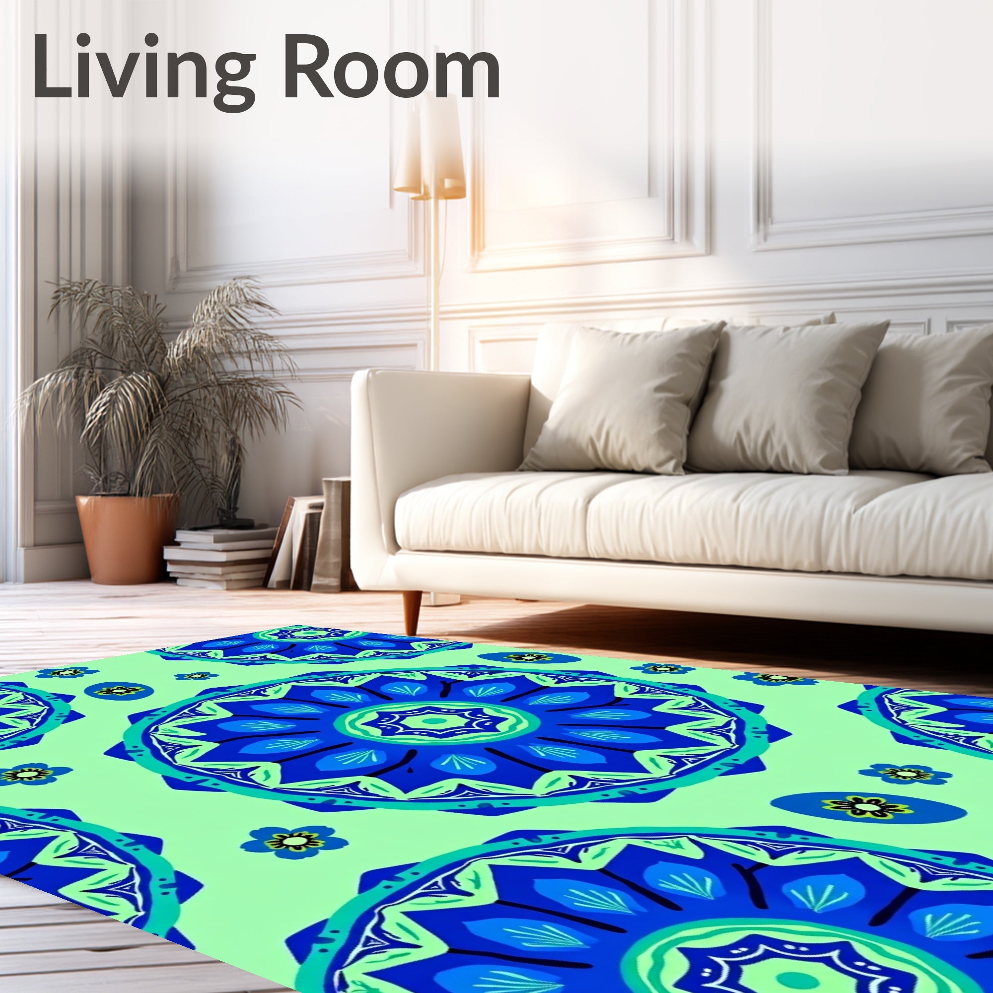 Radiant Blue Floral Mandala Accents Rug