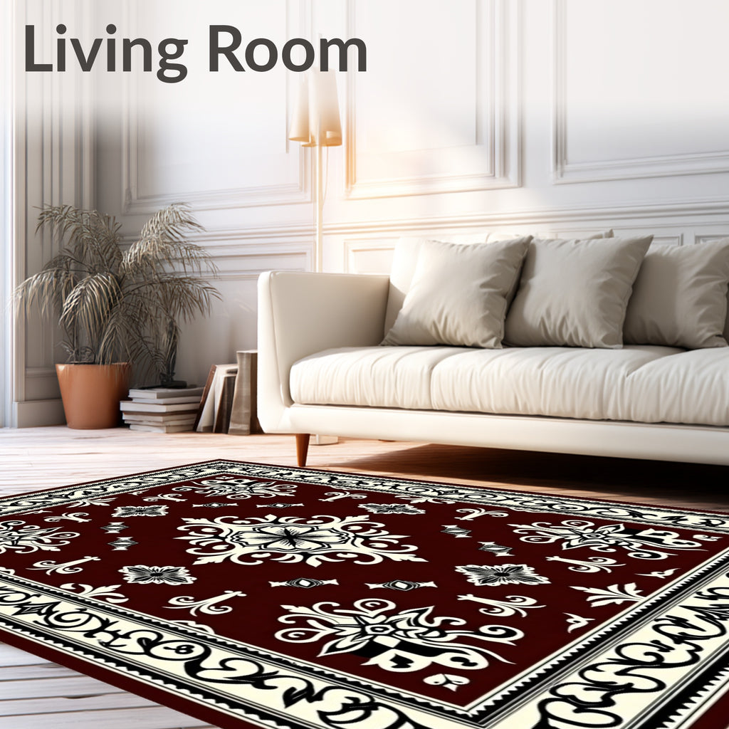 Deep Red and Cream Floral Medallion Rug