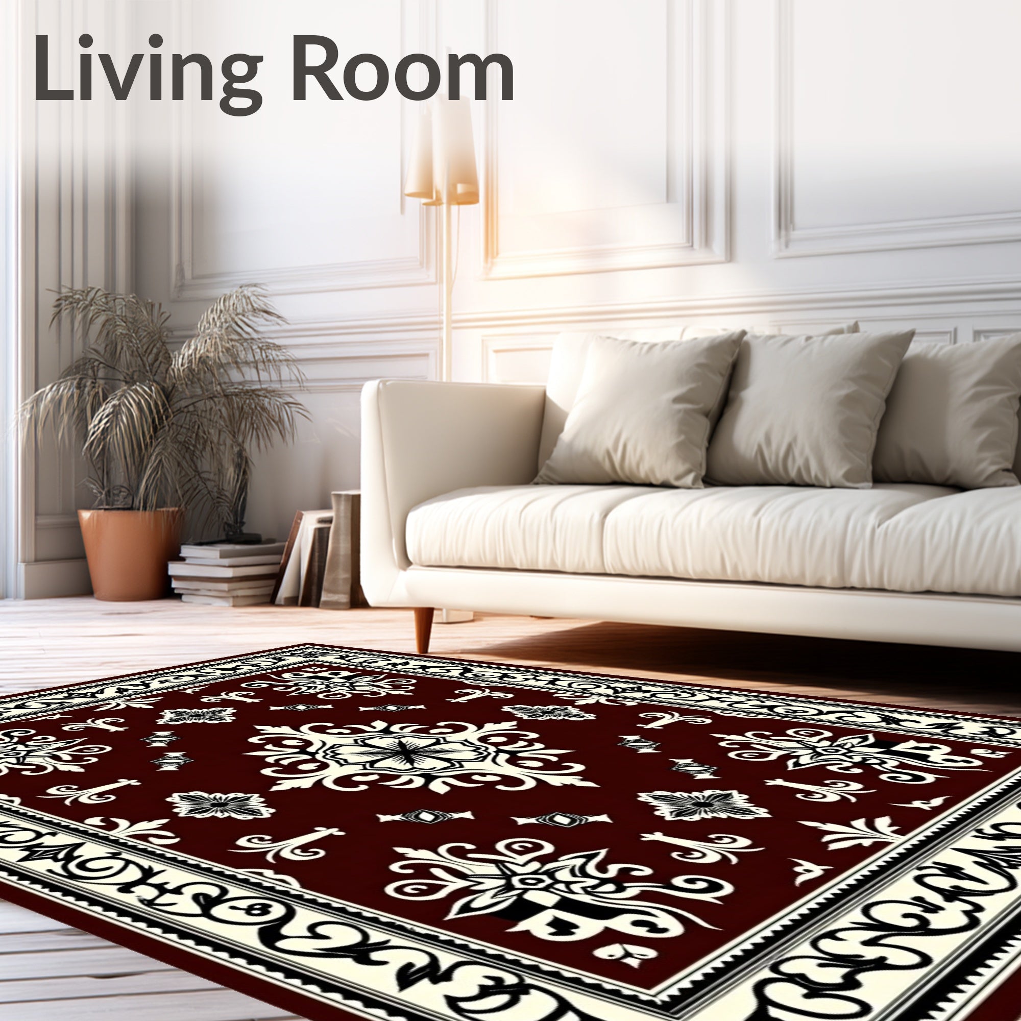 Deep Red and Cream Floral Medallion Rug