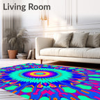 Vibrant Teal Pink Blue Sunburst Rug