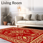 Crimson Gold Floral Medallion Border Rug