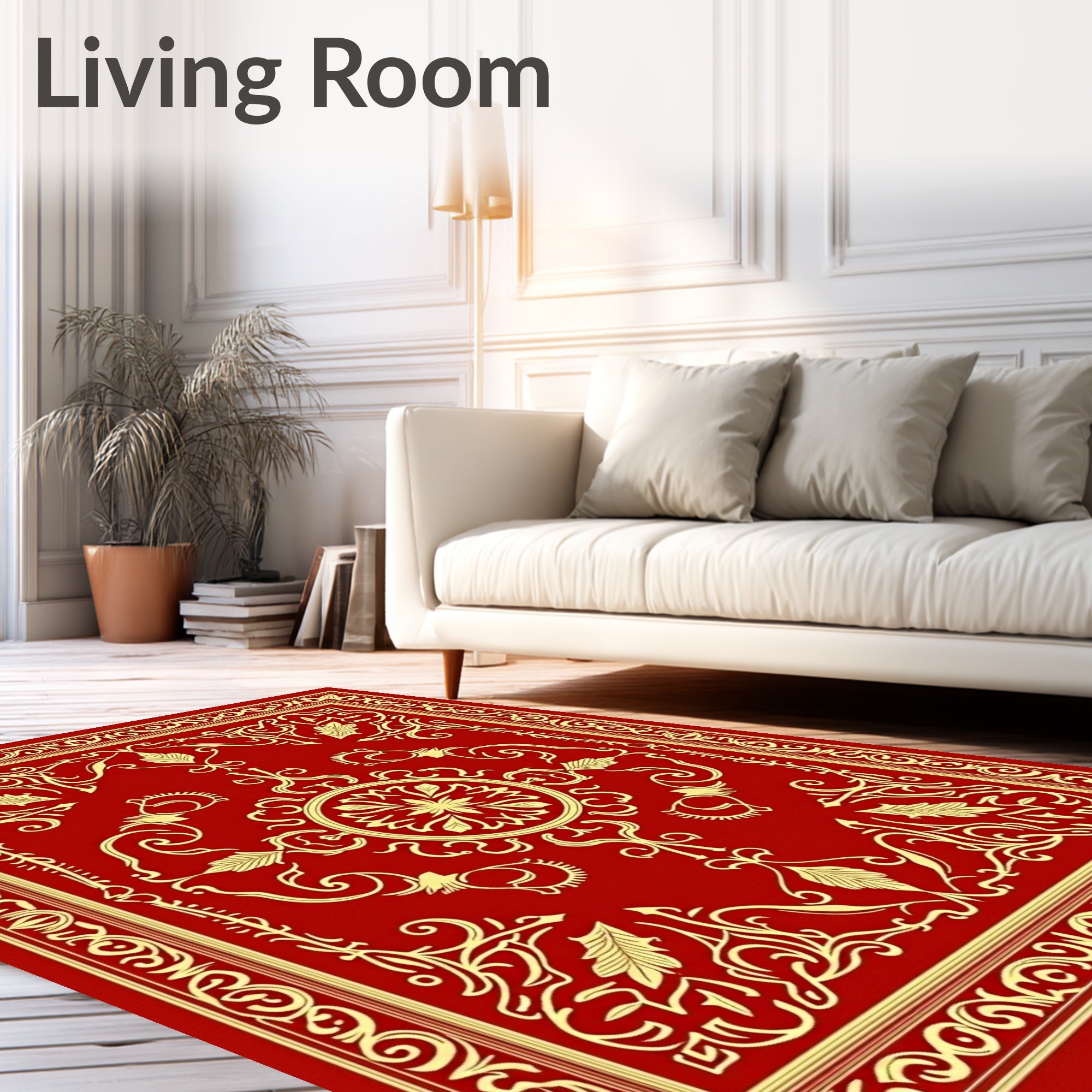 Crimson Gold Floral Medallion Border Rug