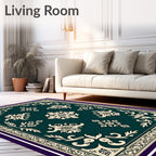 Deep Teal Ivory Medallion Floral Border Rug