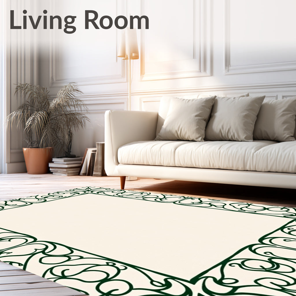 Nature Inspired Emerald Swirl Border Rug