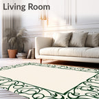 Nature Inspired Emerald Swirl Border Rug