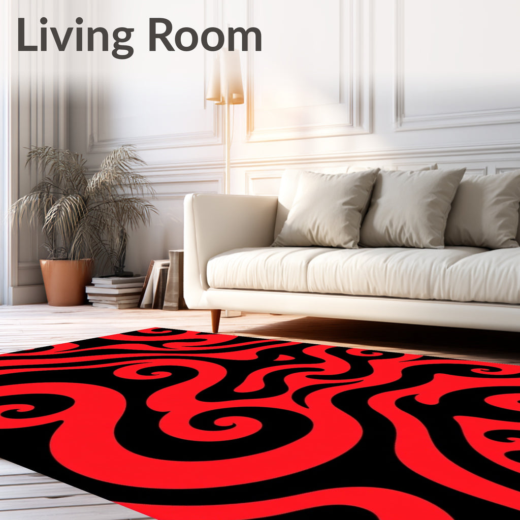 Bold Red Swirl Abstract Rug