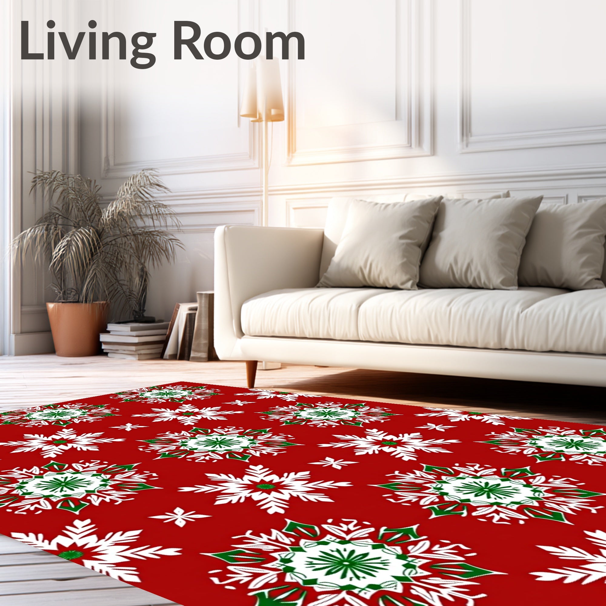 Green White Snowflake Collection Red Rug
