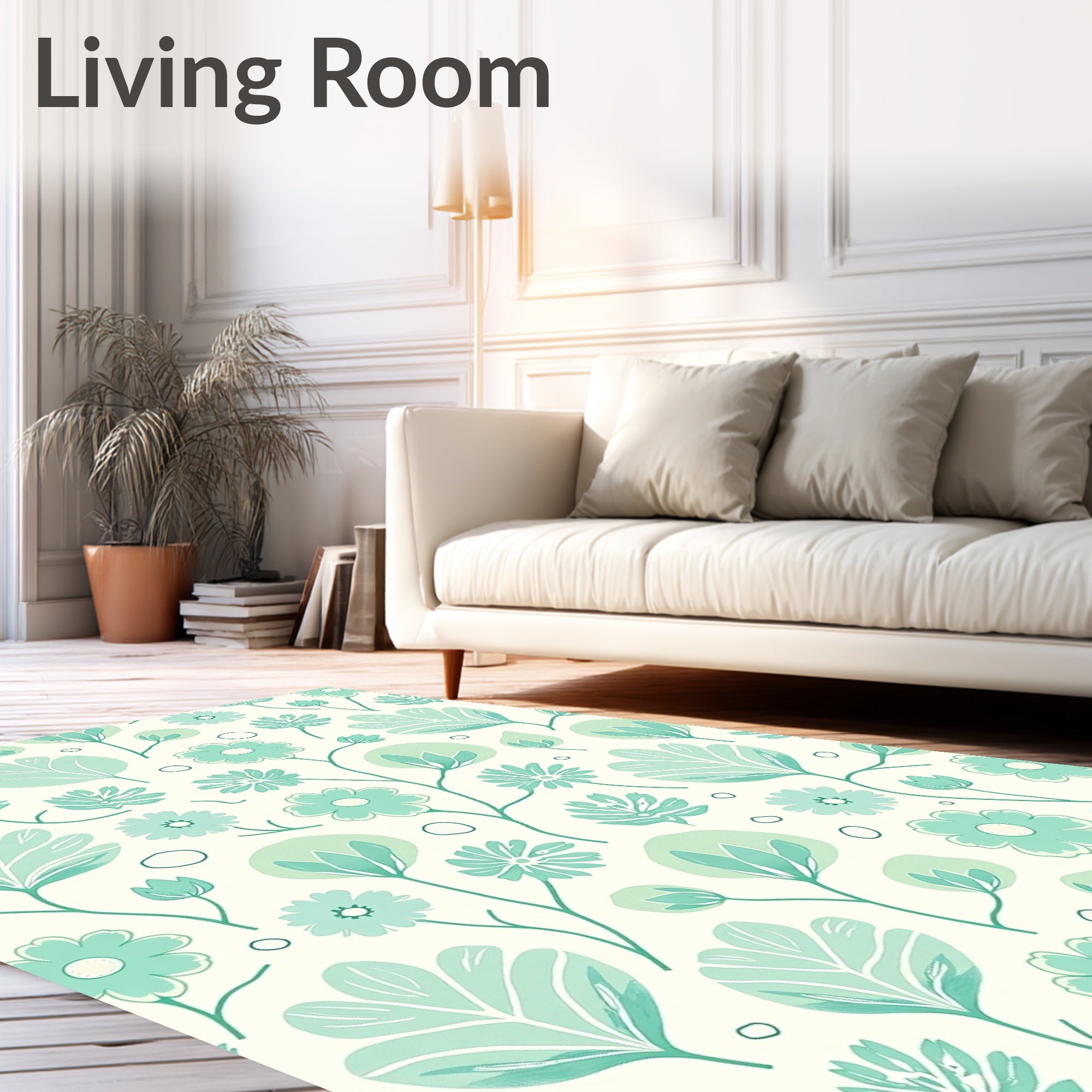 Muted Green Floral Illustration Rug
