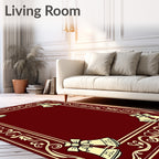 Crimson Bell Border with Swirling Vine Accents Rug