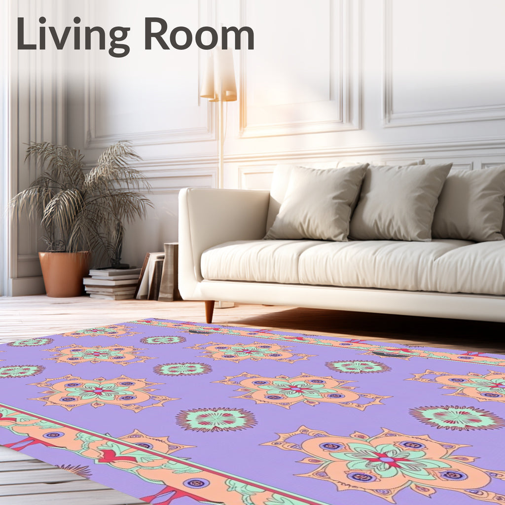 Ornate Lavender Floral Mandala Border Rug