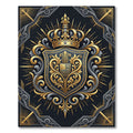 Ornate Royal Black and Gold Crest Rug
