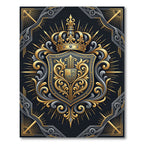 Ornate Royal Black and Gold Crest Rug