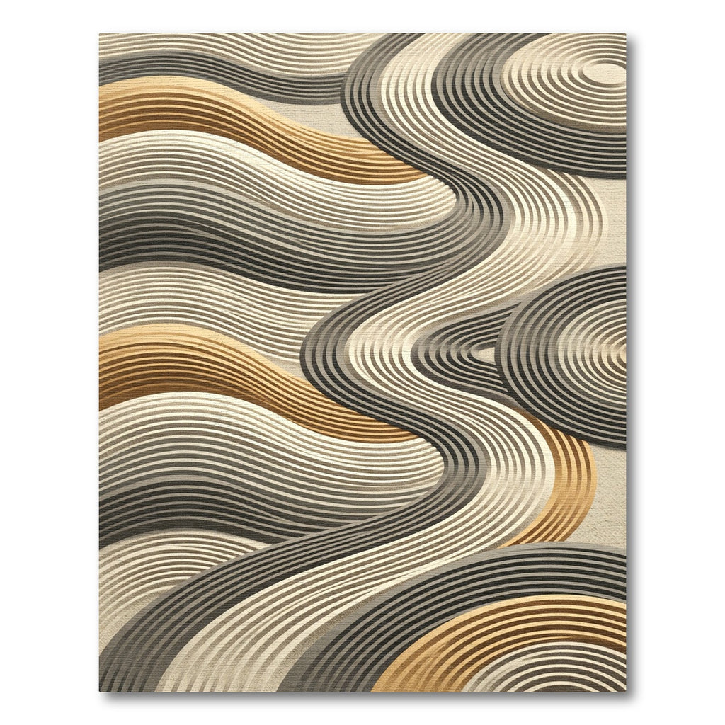 Neutral Sand Golden Abstract Wavy Lines Rug
