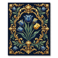 Ornate Gold and Blue Tulip Filigree Rug