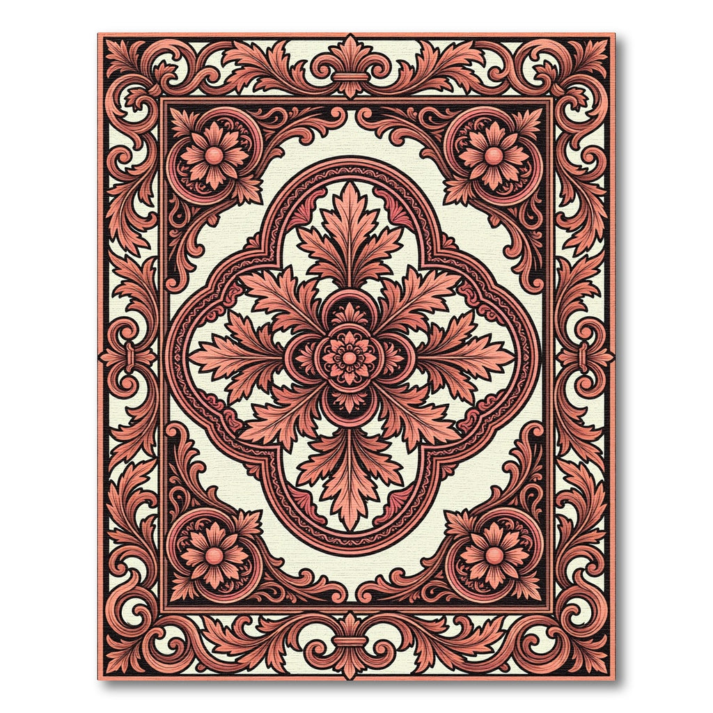 Ornate Coral Acanthus Scroll Panel Rug
