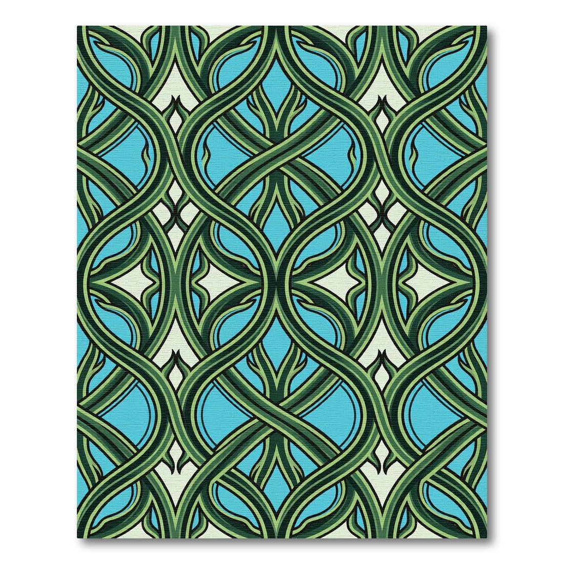 Art Nouveau Emerald Vine Intertwined Scroll Rug