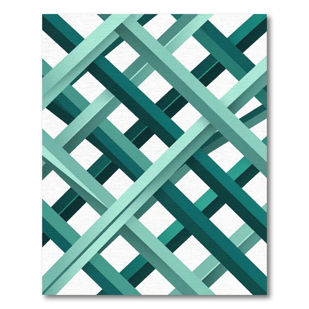 Modern Teal Intersecting Geometric Weave Rug