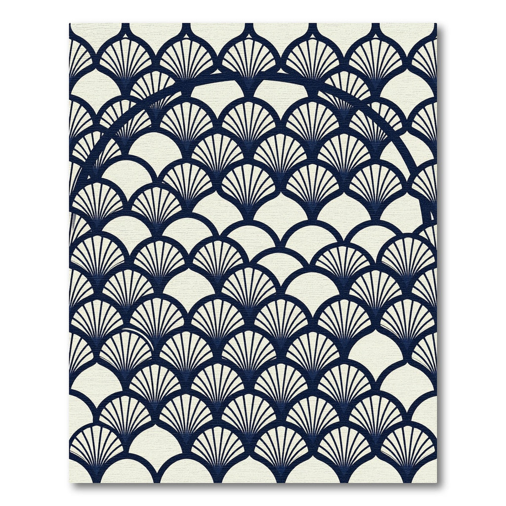 Art Deco Navy Blue Fan Shell Rug