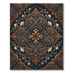 Ornate Gold Gray Floral Damask Scroll Rug