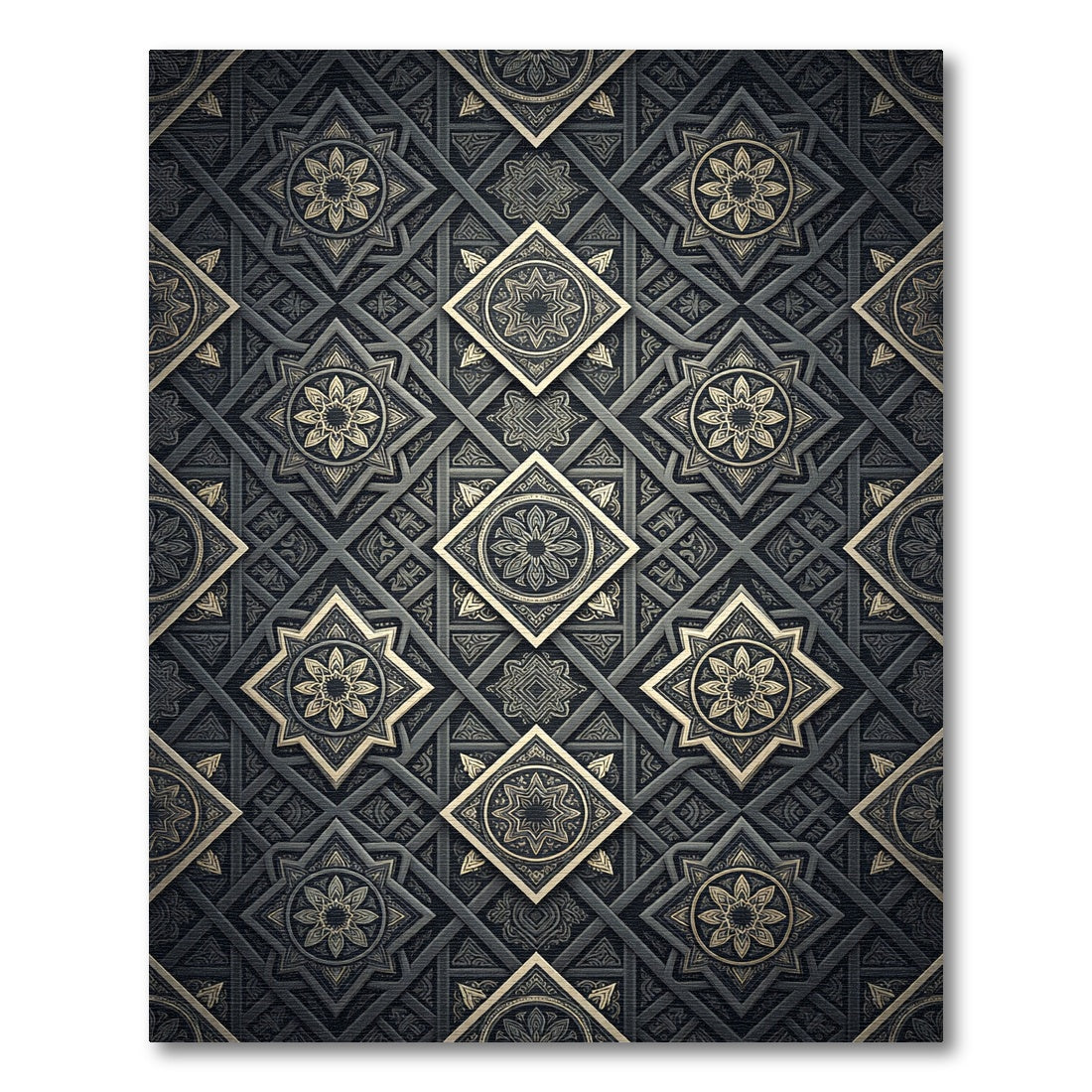 Elegant Charcoal Gold Geometric Art Deco Rug
