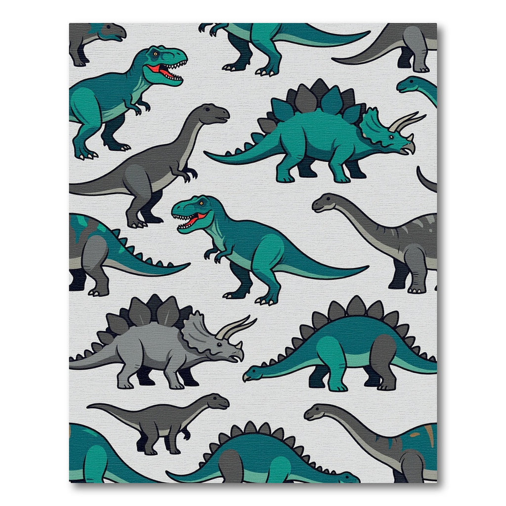 Playful Teal Gray Dinosaur Kids Rug