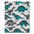 Playful Teal Gray Dinosaur Kids Rug